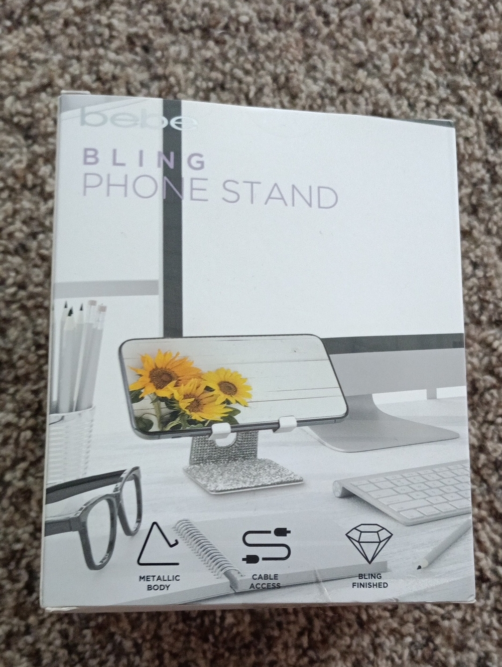 bebe Bling Phone Stand - Silver Glitter
